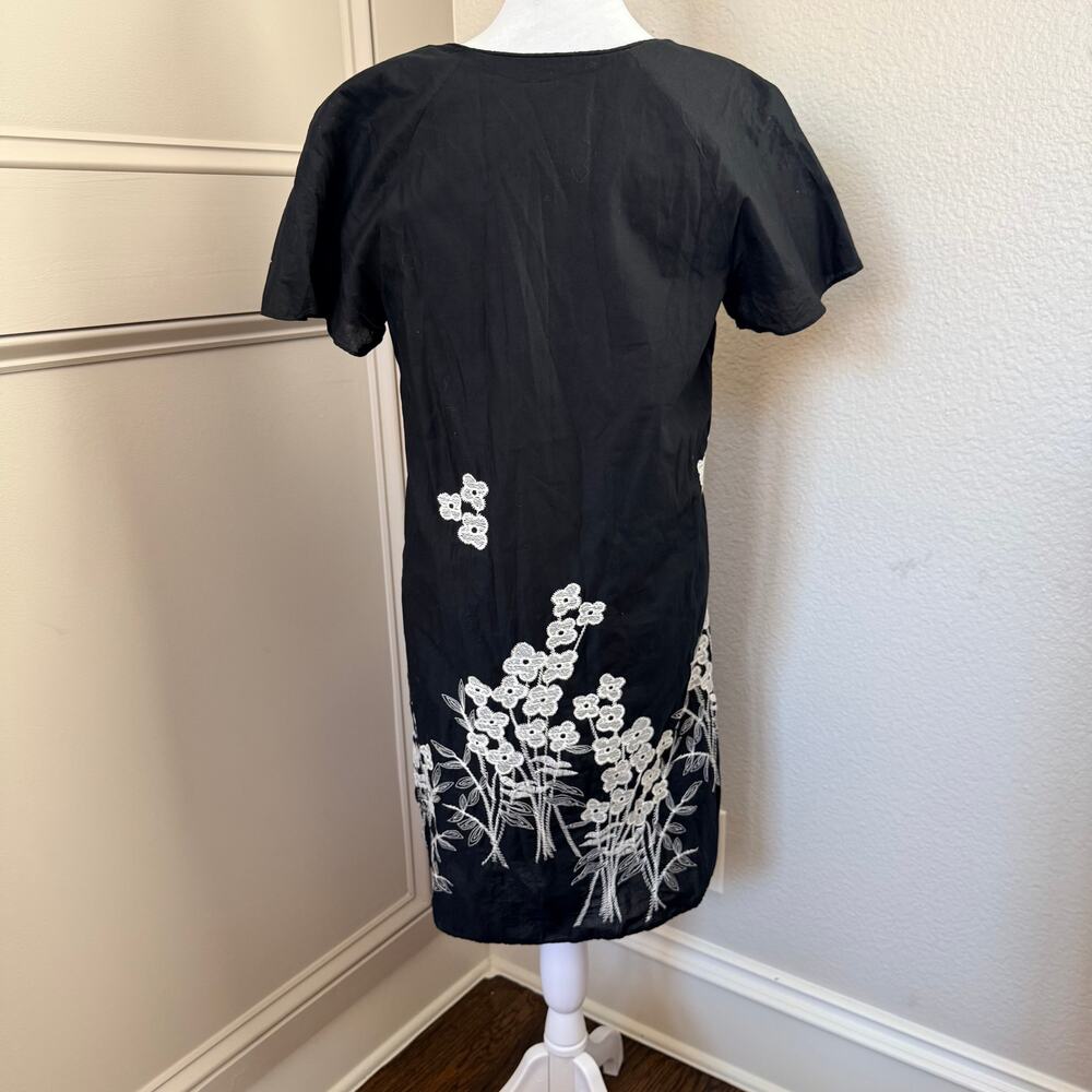Corey Lynn Calter Black White Floral Embroidered V-Neck Cotton Midi Dress Sz M - Picture 4 of 6